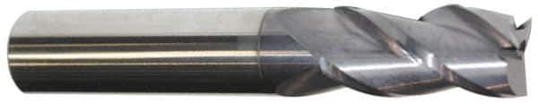 Accupro - 15/32", 1" LOC, 1/2" Shank Diam, 3" OAL, 3 Flute, Solid Carbide Square End Mill - Single End, AlTiN Finish, Spiral Flute, 40° Helix, Centercutting, Right Hand Cut, Right Hand Flute - Apex Tool & Supply