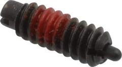 Jergens - 6-32, 3/8" Thread Length, 1/16" Plunger Projection, Steel Threaded Spring Plunger - 0.046" Max Plunger Diam, 3/8" Plunger Length, 0.5 Lb Init End Force, 3.5 Lb Final End Force - Apex Tool & Supply