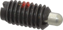 Jergens - 3/8-16, 11/16" Thread Length, 3/16" Plunger Projection, Steel Threaded Spring Plunger - 0.186" Max Plunger Diam, 11/16" Plunger Length, 1.5 Lb Init End Force, 7.5 Lb Final End Force - Apex Tool & Supply