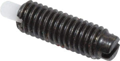Jergens - 10-32, 9/16" Thread Length, 1/8" Plunger Projection, Steel Threaded Spring Plunger - 0.093" Max Plunger Diam, 9/16" Plunger Length, 0.3 Lb Init End Force, 3 Lb Final End Force - Apex Tool & Supply