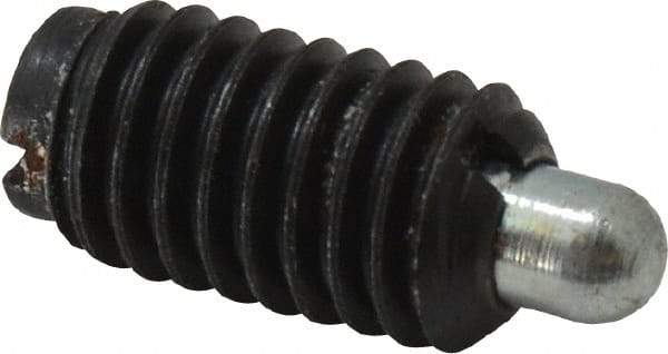 Jergens - 3/8-16, 11/16" Thread Length, 3/16" Plunger Projection, Steel Threaded Spring Plunger - 0.186" Max Plunger Diam, 11/16" Plunger Length, 1.5 Lb Init End Force, 7.5 Lb Final End Force - Apex Tool & Supply