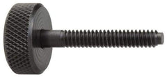 Jergens - 5/16-18 Knurled Shoulderless Dog Point Tip Grade 1215 Steel Thumb Screw - 2-1/8" OAL, 1-1/8" Head Diam x 3/8" Head Height, Black Oxide Finish - Apex Tool & Supply