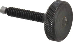 Jergens - 1/4-20 Knurled Shoulderless Swivel Pad Tip Grade 1215 Steel Thumb Screw - 1-13/16" OAL, 1" Head Diam x 5/16" Head Height, Black Oxide Finish - Apex Tool & Supply