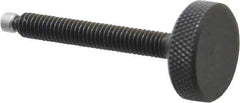 Jergens - 5/16-18 Knurled Shoulderless Swivel Pad Tip Grade 1215 Steel Thumb Screw - 2-7/8" OAL, 1-1/8" Head Diam x 3/8" Head Height, Black Oxide Finish - Apex Tool & Supply