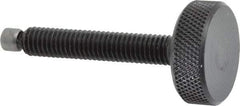 Jergens - 3/8-16 Knurled Shoulderless Swivel Pad Tip Grade 1215 Steel Thumb Screw - 2-15/16" OAL, 1-1/4" Head Diam x 7/16" Head Height, Black Oxide Finish - Apex Tool & Supply