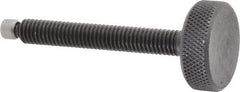 Jergens - 3/8-16 Knurled Shoulderless Swivel Pad Tip Grade 1215 Steel Thumb Screw - 3-7/16" OAL, 1-1/4" Head Diam x 7/16" Head Height, Black Oxide Finish - Apex Tool & Supply