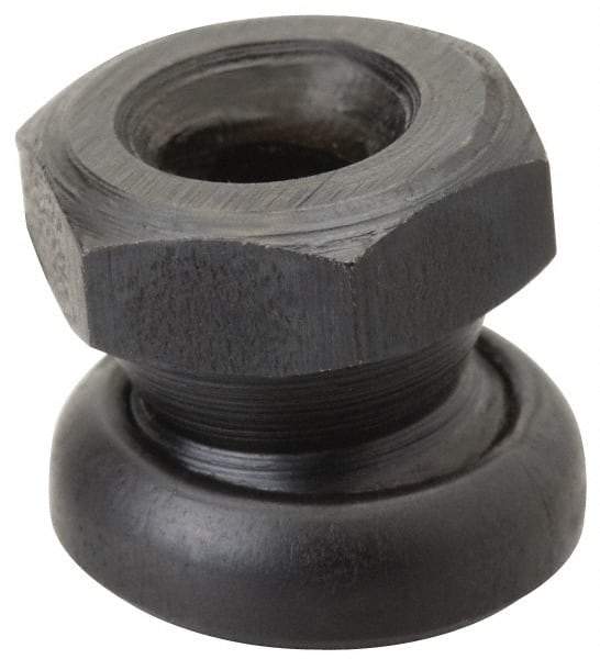 Jergens - 5/8-11, 15/16" Pad Diam, Uncoated Bottom, Steel Toggle Pad - 1" OAL, 7/8" Width Across Flats, Black Oxide Coated, Grade 4140, 6° Swivel Angle - Apex Tool & Supply