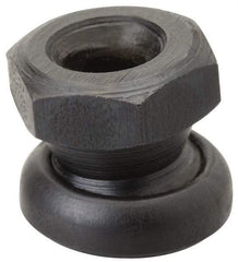Jergens - 5/8-11, 15/16" Pad Diam, Uncoated Bottom, Steel Toggle Pad - 1" OAL, 7/8" Width Across Flats, Black Oxide Coated, Grade 4140, 6° Swivel Angle - Apex Tool & Supply