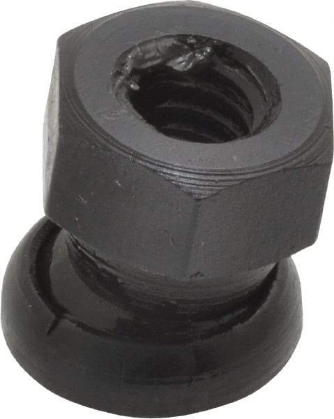Jergens - 5/16-18, 5/8" Pad Diam, Uncoated Bottom, Steel Toggle Pad - 11/16" OAL, 9/16" Width Across Flats, Black Oxide Coated, Grade 4140, 6° Swivel Angle - Apex Tool & Supply