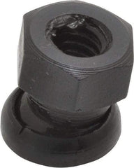 Jergens - 5/16-18, 5/8" Pad Diam, Uncoated Bottom, Steel Toggle Pad - 11/16" OAL, 9/16" Width Across Flats, Black Oxide Coated, Grade 4140, 6° Swivel Angle - Apex Tool & Supply
