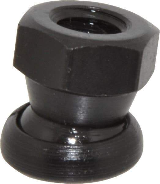 Jergens - 3/8-16, 11/16" Pad Diam, Uncoated Bottom, Steel Toggle Pad - 25/32" OAL, 5/8" Width Across Flats, Black Oxide Coated, Grade 4140, 6° Swivel Angle - Apex Tool & Supply