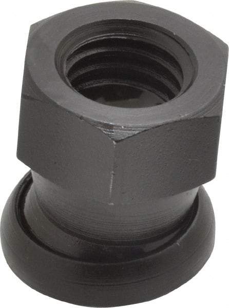 Jergens - 1/2-13, 13/16" Pad Diam, Uncoated Bottom, Steel Toggle Pad - 7/8" OAL, 3/4" Width Across Flats, Black Oxide Coated, Grade 4140, 6° Swivel Angle - Apex Tool & Supply