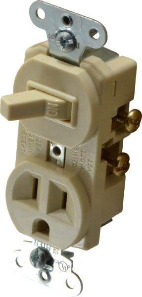 Pass & Seymour - 1 Pole, 120/125 Volt, 15 Amp, 1 Outlet, Flush Mounted, Self Grounding, Tamper Resistant Combination Outlet and Switch - 5-15R Configuration, 1 Switch, Side Wiring, UL Listed 20 498 Standard - Apex Tool & Supply