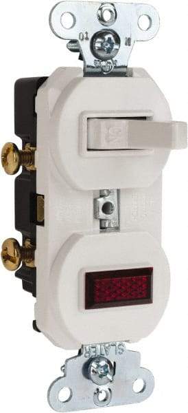 Pass & Seymour - 1 Pole, 120/125 VAC, 15 Amp, Flush Mounted, Ungrounded, Tamper Resistant Combination Switch with Pilot Light - NonNEMA Configuration, 1 Switch, Side Wiring, UL Listed 20 498 Standard - Apex Tool & Supply