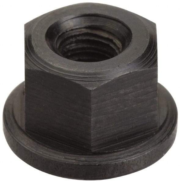 Jergens - 1/4-20 Steel Black Oxide Spherical Flange Nut - 1/4" High, 5/8" Diam x 3/32" High Flange, 1" Radius - Apex Tool & Supply
