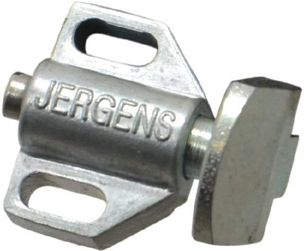 Jergens - 15/16" Body Width x 11/16" Body Len, 1/8" Stroke Len, 21/32" Btw Mt Hole Ctrs, Tang Square Spring Locating Stop - 10 Lb Mid End Force, 5/8" Stop Head Width x 7/8" Stop Head Height - Apex Tool & Supply