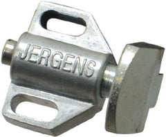 Jergens - 15/16" Body Width x 11/16" Body Len, 1/8" Stroke Len, 21/32" Btw Mt Hole Ctrs, Tang Square Spring Locating Stop - 10 Lb Mid End Force, 5/8" Stop Head Width x 7/8" Stop Head Height - Apex Tool & Supply