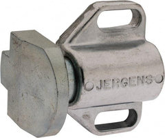 Jergens - 2" Body Width x 1-3/8" Body Len, 1/4" Stroke Len, 1-1/2" Btw Mt Hole Ctrs, Tang Square Spring Locating Stop - 32 Lb Mid End Force, 1-1/4" Stop Head Width x 1-1/2" Stop Head Height - Apex Tool & Supply