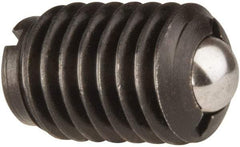 Jergens - 1/2-13, 0.281" Ball Diam, 3/4" Body Length, 0.072" Max Ball Reach, Threaded Ball Plunger - Steel Body, Stainless Steel Ball, 6 Lb Initial End Force, 30 Lb Final End Force, Locking Element - Apex Tool & Supply