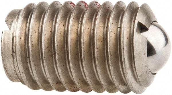 Jergens - 5/8-11, 0.375" Ball Diam, 1" Body Length, 0.096" Max Ball Reach, Threaded Ball Plunger - Stainless Steel Body, Stainless Steel Ball, 7 Lb Initial End Force, 50 Lb Final End Force, Locking Element - Apex Tool & Supply