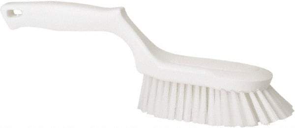 Vikan - 1-1/2" Bristle Length, Polyester Scrub Brush - 5-5/8" Long x 5" Wide Head, 13-1/2" OAL, White, Polypropylene Block - Apex Tool & Supply
