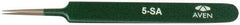 Aven - 4-1/4" OAL 5-SA Color Coded Precision Tweezers - Stainless Steel, 5-SA Pattern - Apex Tool & Supply