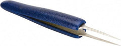 Aven - 4-1/4" OAL 5-SA Ergonomic Cushion Grip Tweezers - Straight, Pointed, Super-Fine Tips - Apex Tool & Supply