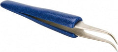 Aven - 4-1/2" OAL 7-SA Ergonomic Cushion Grip Tweezers - Curved, Super-Fine, Pointed Tips - Apex Tool & Supply