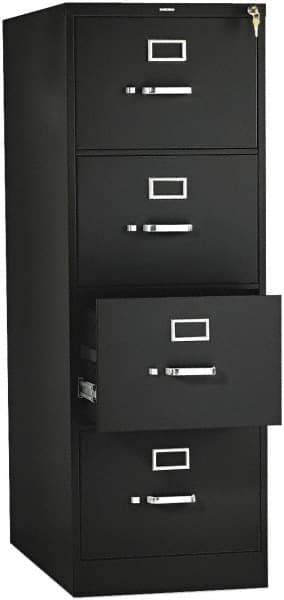 Hon - 15" Wide x 52" High x 26-1/2" Deep, 4 Drawer Vertical File with Lock - Steel, Black - Apex Tool & Supply