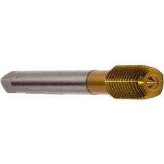 Emuge - 3/8-19 BSPP, TiN Coated, Cobalt, Thread Forming Pipe Tap - 0.8661 Inch Thread Length, 0.4724 Inch Shank Diameter, 0.3543 Inch Square Size, Series Druck - Apex Tool & Supply