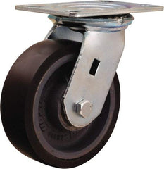 Hamilton - 6" Diam x 2" Wide x 7-1/2" OAH Top Plate Mount Swivel Caster - Polyurethane Mold onto Cast Iron Center, 1,500 Lb Capacity, Sealed Precision Ball Bearing, 4-1/2 x 6-1/4" Plate - Apex Tool & Supply