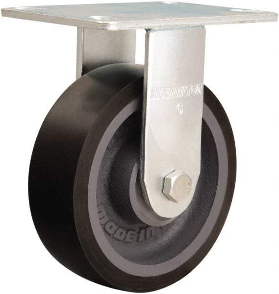 Hamilton - 6" Diam x 2" Wide x 7-1/2" OAH Top Plate Mount Rigid Caster - Polyurethane Mold onto Cast Iron Center, 1,500 Lb Capacity, Sealed Precision Ball Bearing, 4-1/2 x 6-1/4" Plate - Apex Tool & Supply