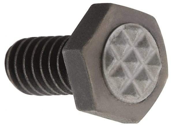 Fairlane - Serrated Tooth, 1/4-20, 1/2" Shank Length, 1/2" Thread Length, Black Oxide Finish, Hex Head, Adjustable Positioning Gripper - 5/16" Pad Diam, 7/16" Hex, 13/64" Head Height, Extra Fine Tooth Grade - Apex Tool & Supply