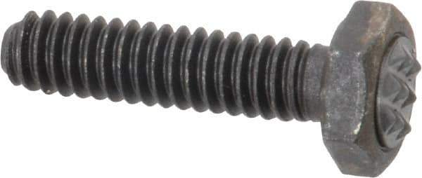 Fairlane - Serrated Tooth, 1/4-20, 1" Shank Length, 7/8" Thread Length, Black Oxide Finish, Hex Head, Adjustable Positioning Gripper - 5/16" Pad Diam, 7/16" Hex, 13/64" Head Height, Extra Fine Tooth Grade - Apex Tool & Supply