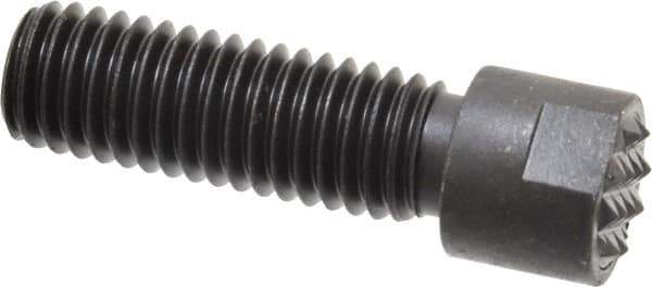 Fairlane - Serrated Tooth, 1/2-13, 3/16" Internal Hex, 1-1/2" Shank Length, 1-1/2" Thread Length, Black Oxide Finish, Round Head, Adjustable Positioning Gripper - 1/2" Pad Diam, 5/8" Hex, 1/4" Head Height, Fine Tooth Grade - Apex Tool & Supply