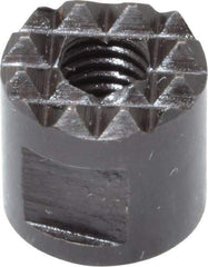Fairlane - 10-32 Thread, 3/8" Diam, 3/8" High, Threaded, Extra Fine Tooth Grade Diamond Serration Tooth Pattern, High Speed Steel, Round Positioning Gripper - 3/16" Flat Width, Black Oxide Coated - Apex Tool & Supply