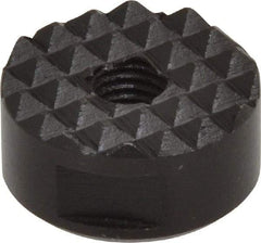 Fairlane - 1/4-28 Thread, 3/4" Diam, 3/8" High, Threaded, Fine Tooth Grade Diamond Serration Tooth Pattern, High Speed Steel, Round Positioning Gripper - 3/16" Flat Width, Black Oxide Coated - Apex Tool & Supply