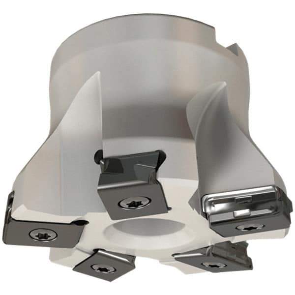 Iscar - 5 Inserts, 2-1/2" Cut Diam, 3/4" Arbor Diam, 0.118" Max Depth of Cut, Indexable Square-Shoulder Face Mill - 0/90° Lead Angle, 1-3/4" High, HTP LNHT 1606 Insert Compatibility, Through Coolant, Series TangPlunge - Apex Tool & Supply