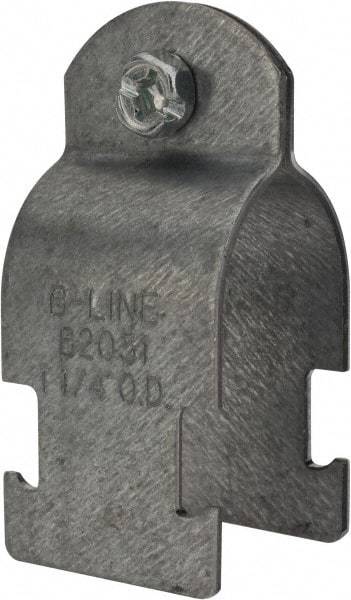 Cooper B-Line - 1-1/4" Pipe, 14 Gauge, Grade ASTM A1011," Pipe or Conduit Clamp - Zinc Plated, 600 Lb Capacity, All Conduit - Apex Tool & Supply