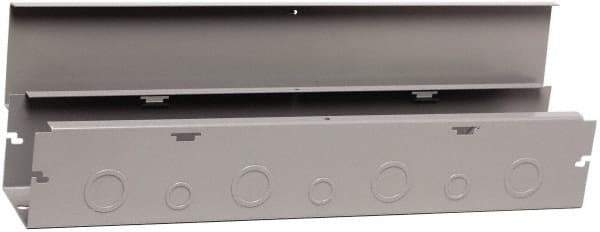 Cooper B-Line - 6" High x 152mm Wide x 48" Long, Screw Mount Solid Wall Wire Duct - Gray, 15 (Bottom) & 15 (Top) Knockouts, Hinged Cover, Steel - Apex Tool & Supply