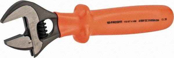 Facom - 1-3/8" Jaw Capacity, 12" Insulated Adjustable Wrench - Steel, Polished Finish - Apex Tool & Supply