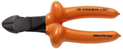 Facom - 7-9/32" OAL, 1.8mm Capacity, 25/32" Jaw Length x 7/16" Jaw Width, Insulated Diagonal Cutter Pliers - Standard Head, Cushion Grip Handles - Apex Tool & Supply