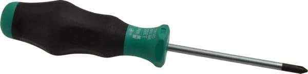 Wera - #1, 7-1/4" OAL, Standard Phillips Screwdriver - 3-1/8" Blade Length, Round Shank, Ergonomic Handle - Apex Tool & Supply