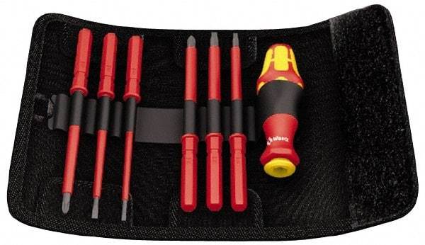 Wera - 7 Piece Phillips, Slotted & Square Screwdriver Set - Round Shank, Blade Sizes: Length 154, Width mm 3.5 & 5.5, Bit Sizes: Philips #1 & #2 - Apex Tool & Supply