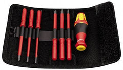 Wera - 7 Piece Phillips, Slotted & Square Screwdriver Set - Round Shank, Blade Sizes: Length 154, Width mm 3.5 & 5.5, Bit Sizes: Philips #1 & #2 - Apex Tool & Supply