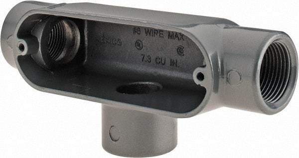 Thomas & Betts - T Body, 3/4" Trade, IMC, Rigid Aluminum Conduit Body - Oval, 5-1/8" OAL, 7.3 cc Capacity, Gray - Apex Tool & Supply