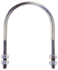 Gibraltar - 1/2-13 UNC, 7-13/16" Long, Round U Bolt Clamp with No Mount Plate for 5" Pipe - 3" Thread Length, 5-5/8" Wide, Grade 304 Stainless Steel - Apex Tool & Supply