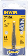 Irwin - 13 Hole Sizes, 1/8 to 1/2" Hole Diam Cobalt Speedpoint Step Drill Bit - Apex Tool & Supply