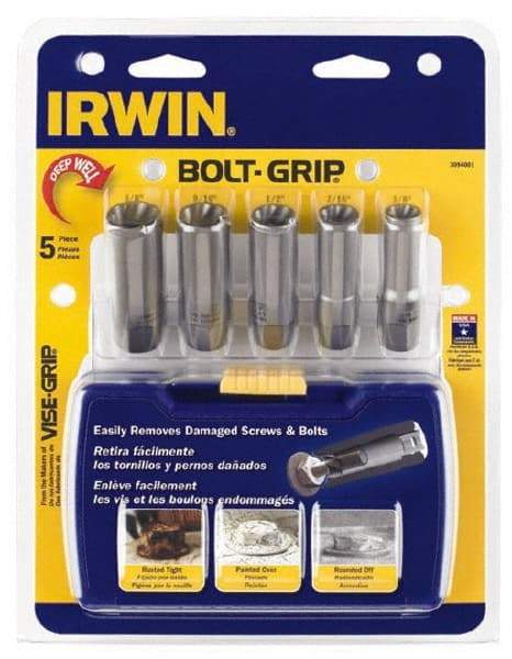 Irwin - 5 Piece Bolt & Screw Extractor Set - 3/8" Drive, Molded Plastic Case - Apex Tool & Supply