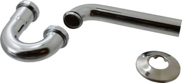 Federal Process - 1-1/4 Outside Diameter, 20 Gauge, P Trap with Wall Pipe - Chrome Coated, Brass - Apex Tool & Supply